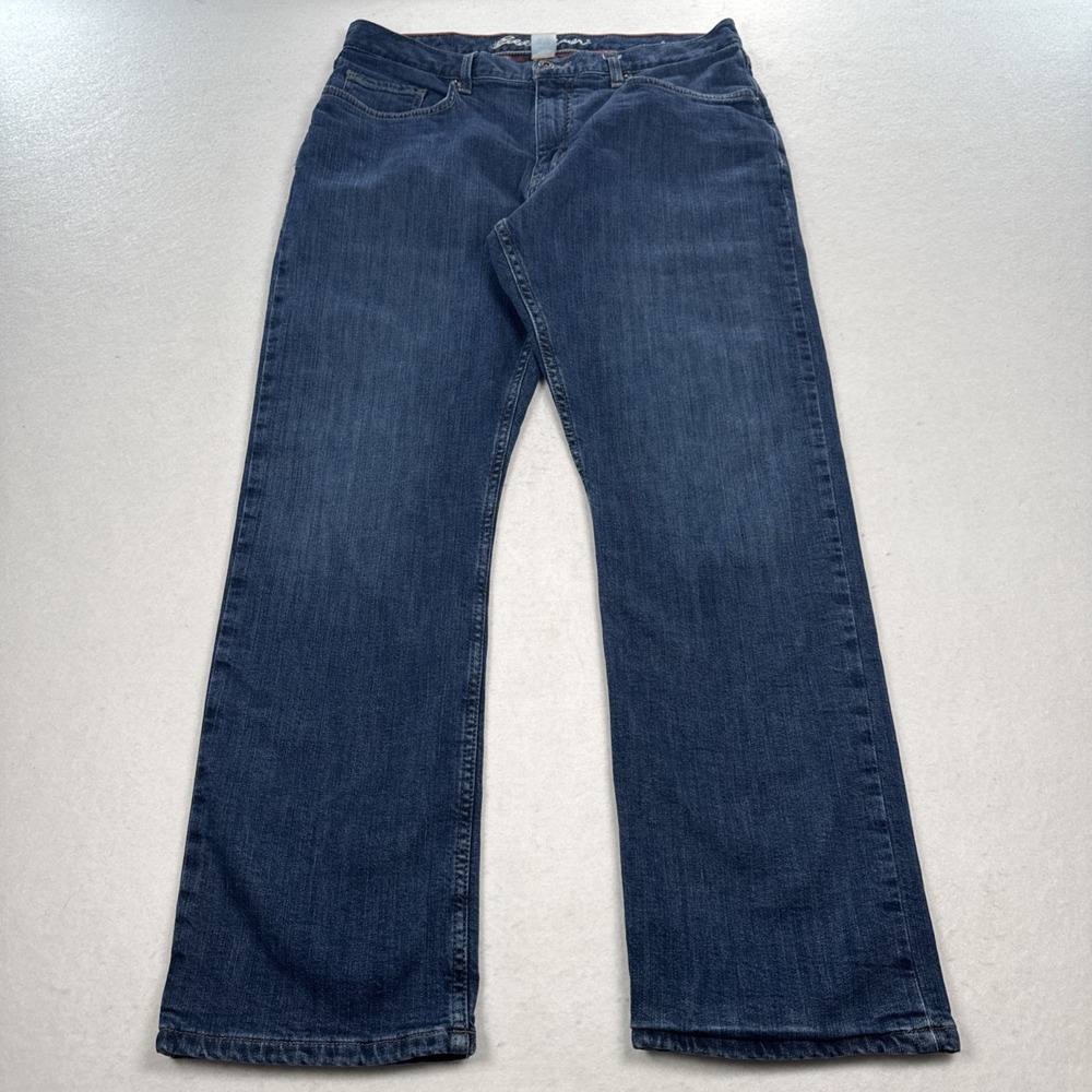 Eddie Bauer Flannel Lined Straight Jeans Fits Men 34x29 Dark Blue Wash Stretch